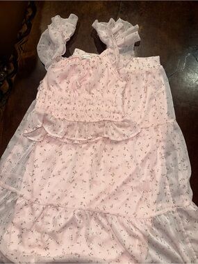 Girls Pink Floral Ruffle Matching Set